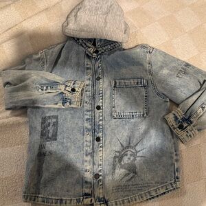 Zara Kids Denim Jacket with Gray Hood